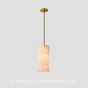 Hand Carved Alabaster Cylinder Pendant Light