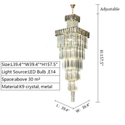 Decorative Large Vertical Crystal Staircase Chandelier Foyer Ceiling Light Fixture Lamp In Gray/ Amber Brim