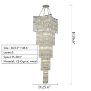 Extra Large Foyer Vertical Layers K9 Crystal Chandelier Chrome Ceiling Lighting Fixture For Staircase Entryway Decor