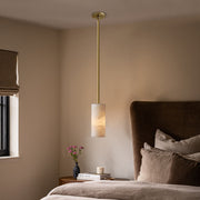 Hand Carved Alabaster Cylinder Pendant Light