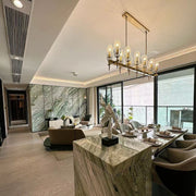 Dave Glass Brass Linear Chandelier Light for Dining Room