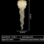Oversized Modern Cascade Spiral Crystal Staircase Chandelier For Duplex Building