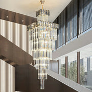 Decorative Large Vertical Crystal Staircase Chandelier Foyer Ceiling Light Fixture Lamp In Gray/ Amber Brim