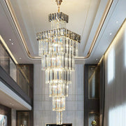 Decorative Large Vertical Crystal Staircase Chandelier Foyer Ceiling Light Fixture Lamp In Gray/ Amber Brim