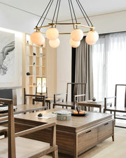 Miira Alabaster Round Modern Dining Room Light Fixtures, Living Room Chandeliers