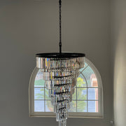 Odeon Spiral Tiered/ Layered Crystal Fringe Living Room Chandelier Light