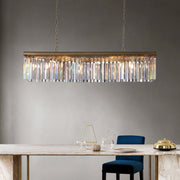 1920s Odeon Crystal Island Linear Chandelier Brass 49