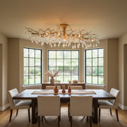 Modern Branch Ellipse Ceiling Light with Clear Crystal Flower Drop