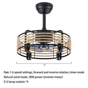 Maeve modern crystal 6-Speed Ceiling Fan Light Led Natural Wind, 30W, E12 x4 for living room