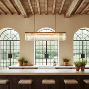 1920s Odeon Crystal Island Linear Chandelier Brass 49