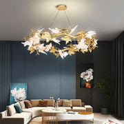 Telly Brass Maple Leaf Crystal Chandelier